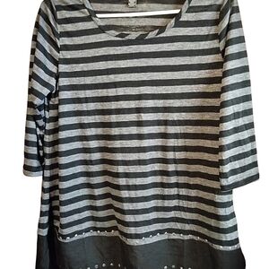 French Laundry Womens Black Gray Stripe Stud Hem Tunic Top Size M  Spring Casual